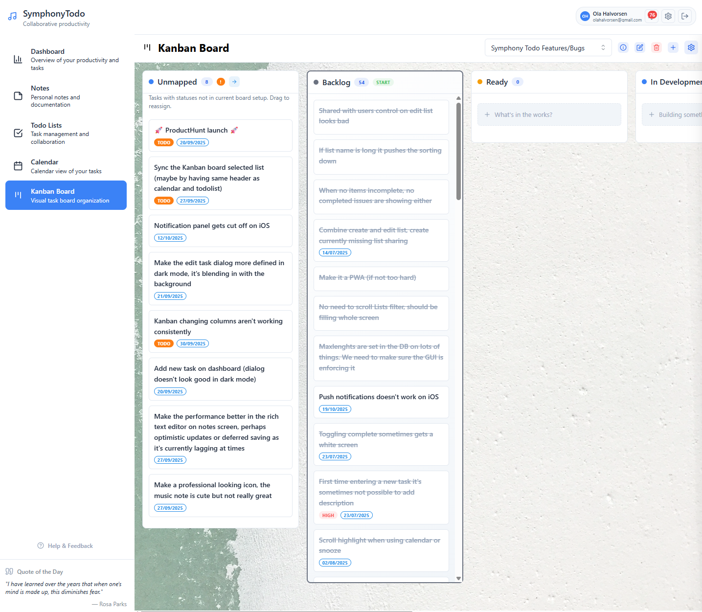 SymphonyTodo Kanban boards showing project management and team collaboration